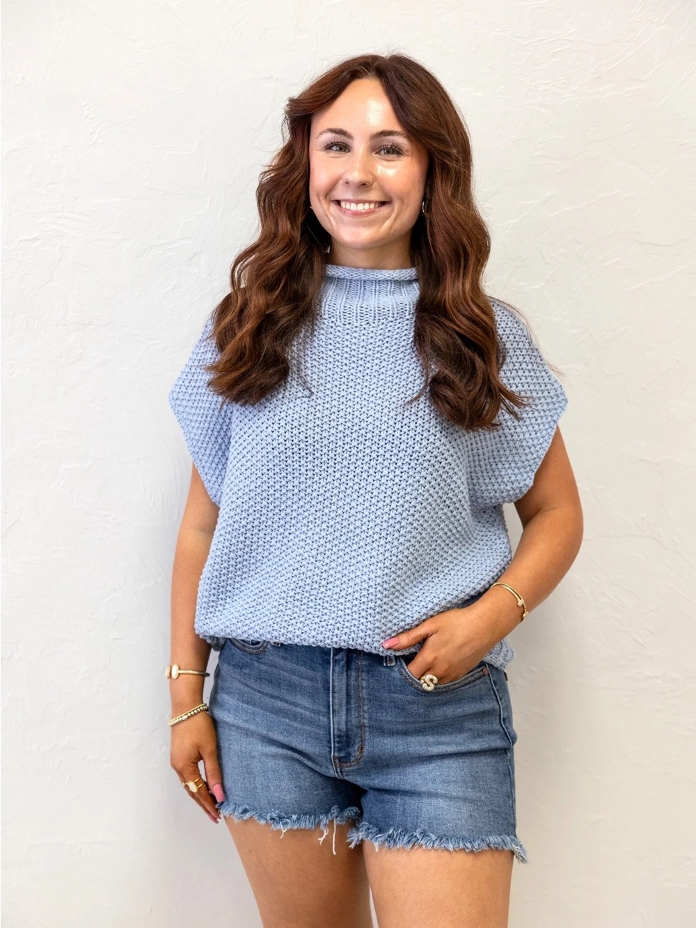 $55 She + Sky Mockneck Sweater Blouse Drop Neck dolman S